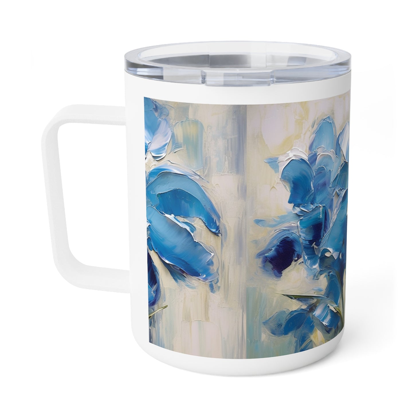 Embrace Artistic Expression with Blue Orchid Abstract Painting Insulated Coffee Mug