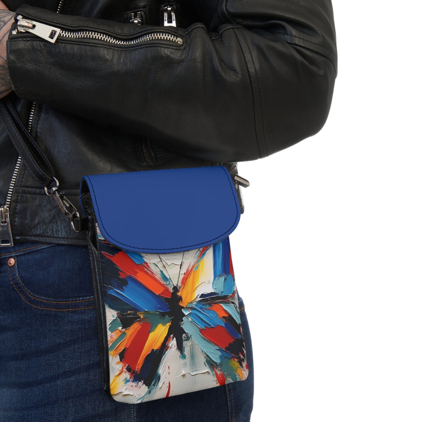 Abstract Small Cell Phone Wallet for Art Lovers: Butterfly-Inspired Delight