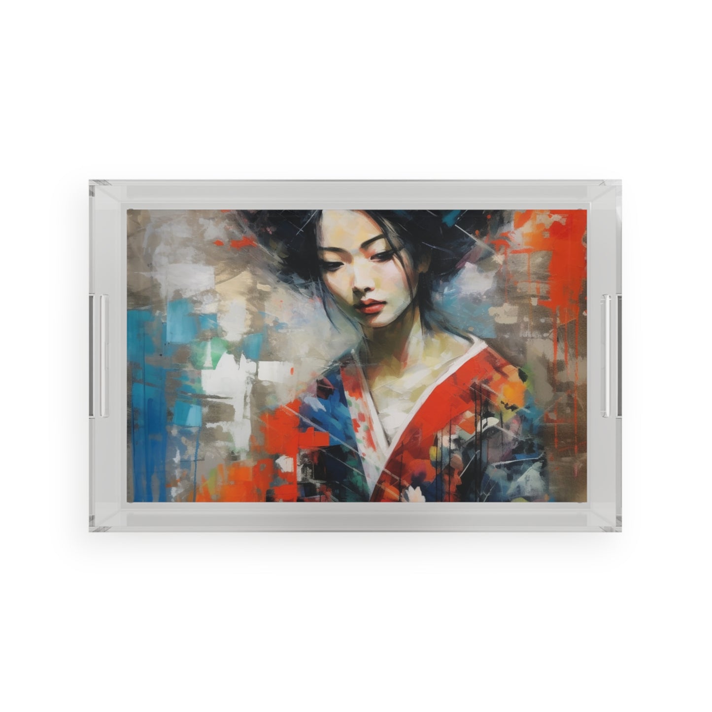 Acrylic Serving Tray with Geisha Art: Japanese Artistic Flair