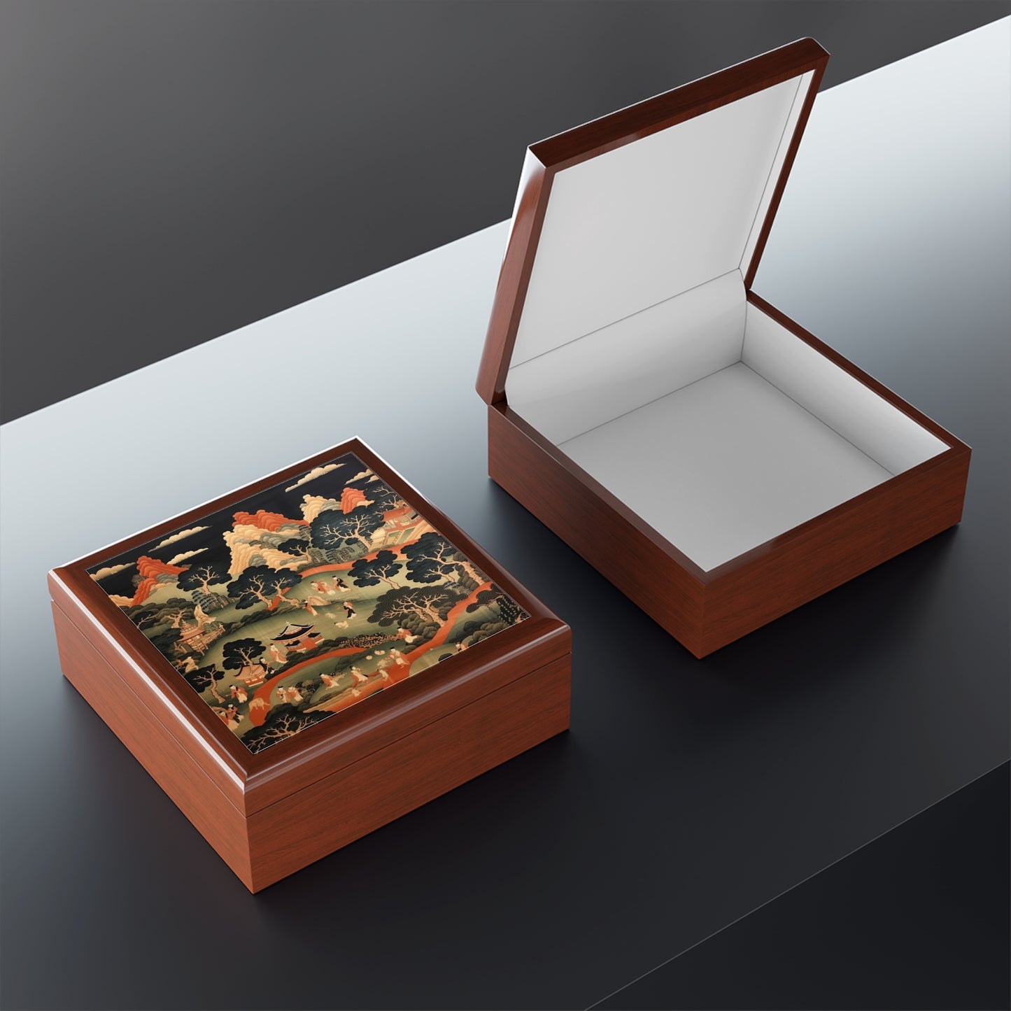 Tapestry Treasures: Japanese-inspired Jewelry Box for Art Lovers
