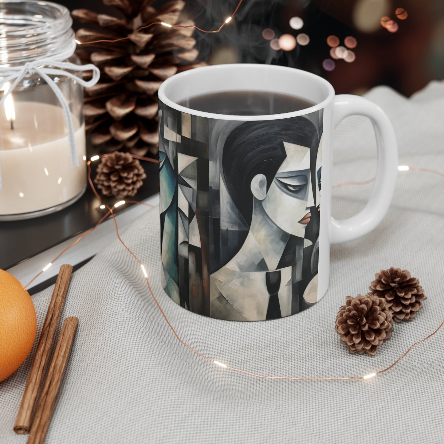Ceramic Mug with Cubist Art: Artistic Finesse and Abstract Flair