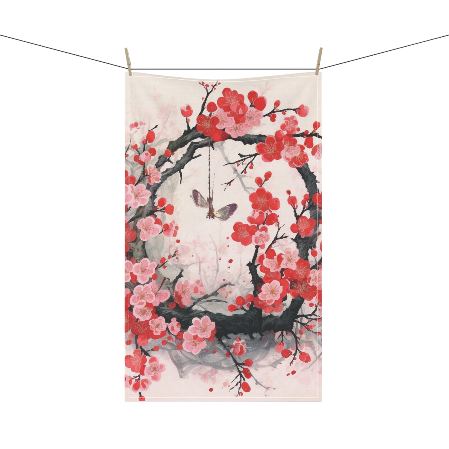 Cherry Blossom Delight: Kitchen Towel Adorned with Intricate Flower Drawings and Artistry