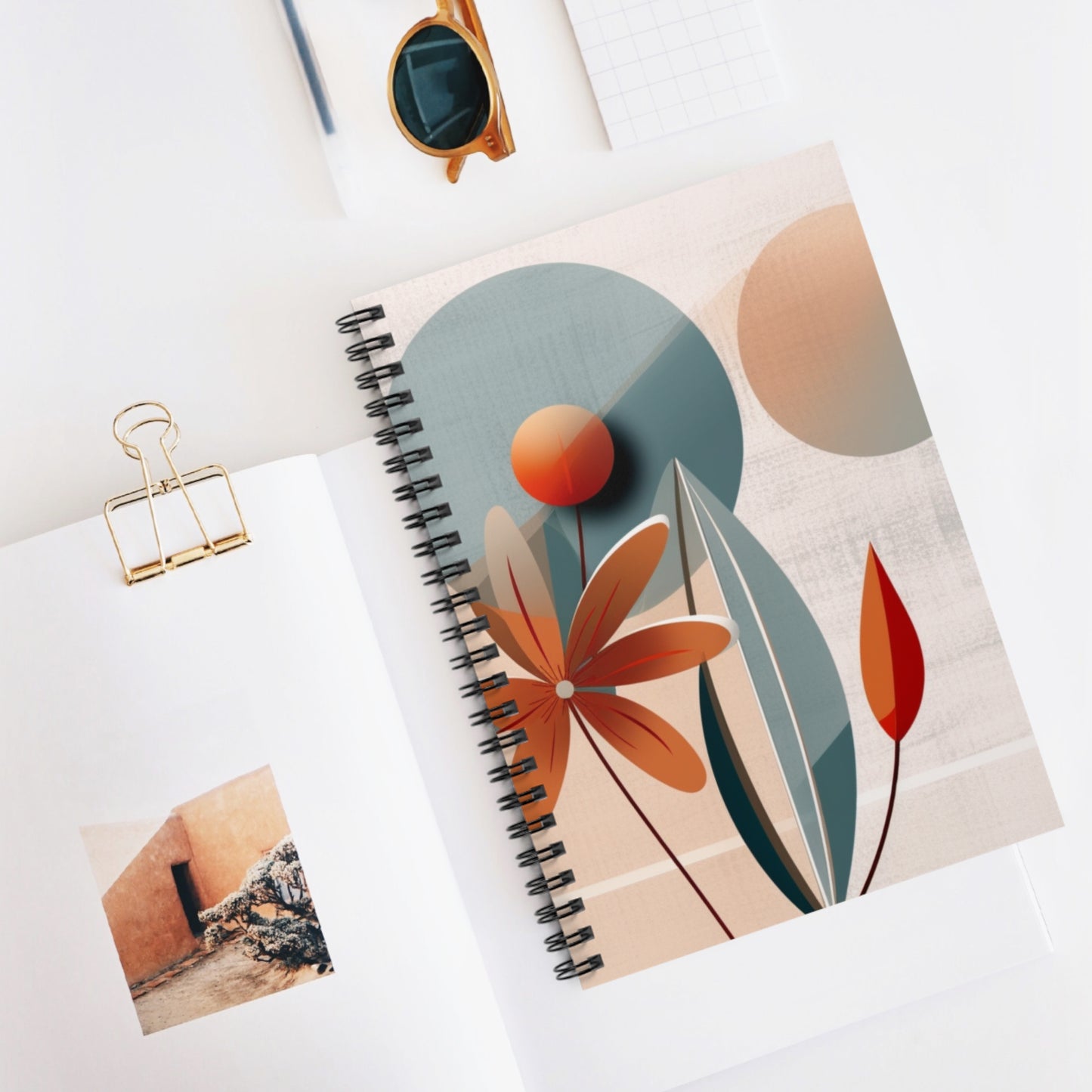 Floral Whimsy: Flower Drawings and Abstract Art on a Modern Spiral Notebook
