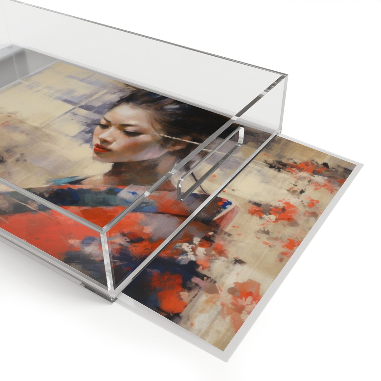 Acrylic Serving Japanese-Inspired Abstract Oil Painting Acrylic Serving Tray: Celebrating Geisha Beauty