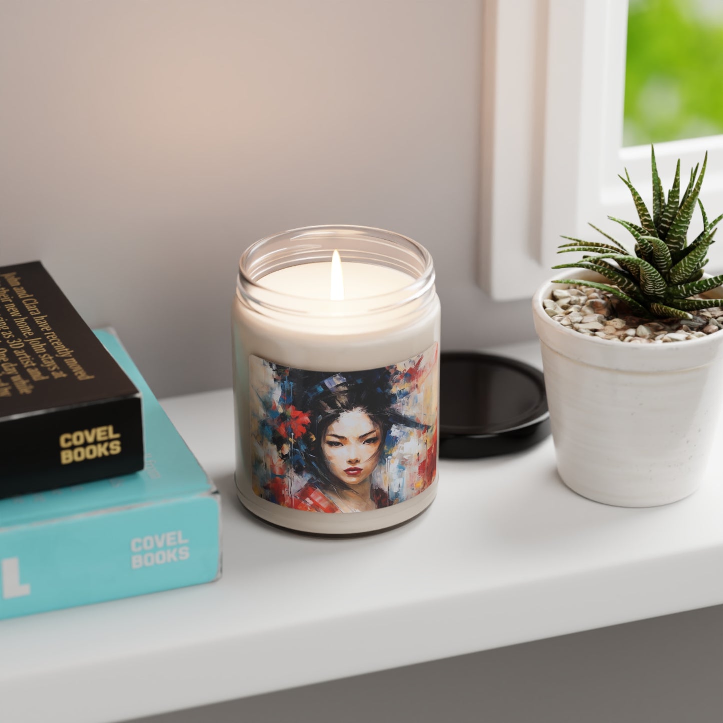 Abstract Geisha Art Scented Soy Candle: Captivating Brushstrokes in a Japanese Aesthetic
