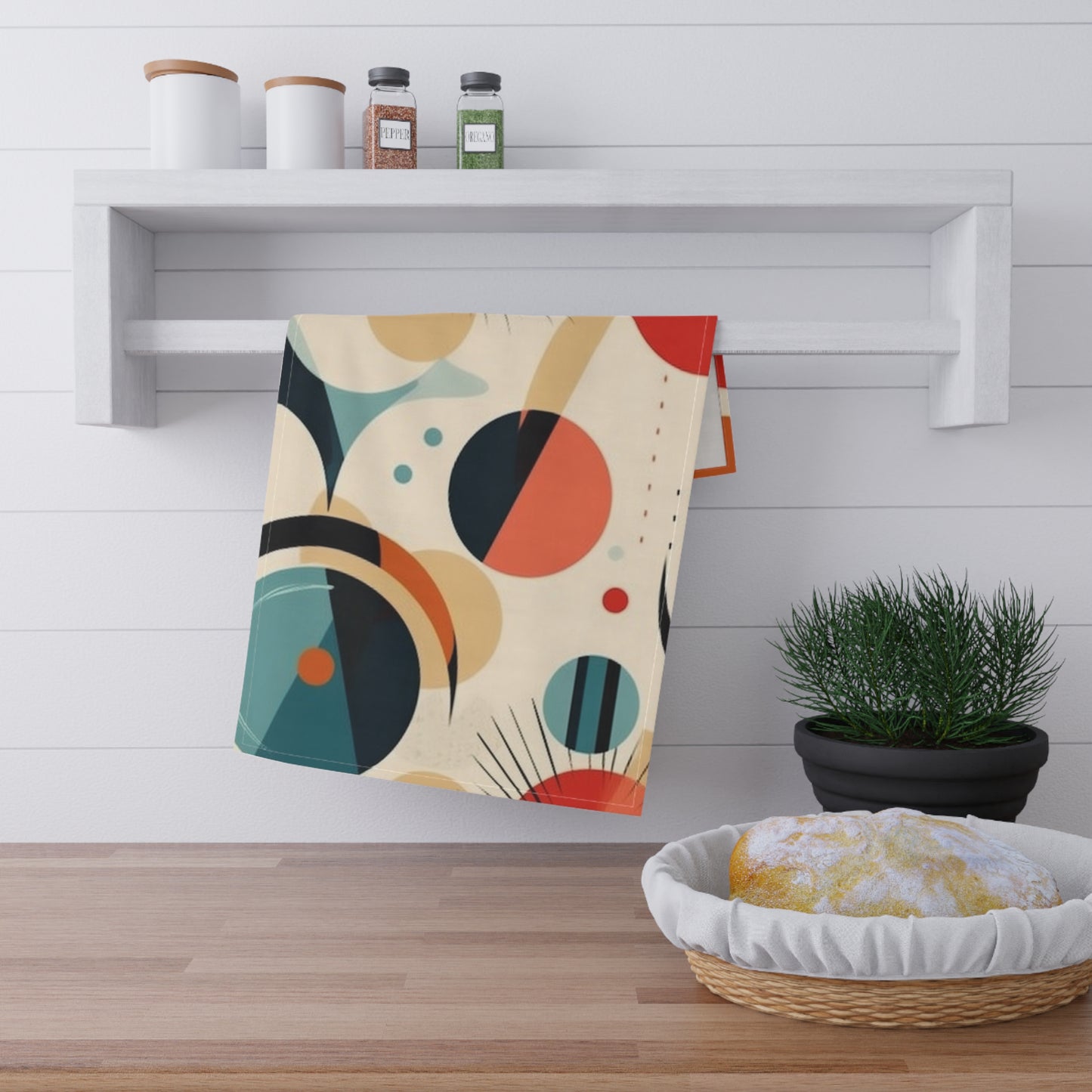 Abstract Elegance: Midcentury Modern Kitchen Towel with Modern Abstract Art and Vintage Fashion