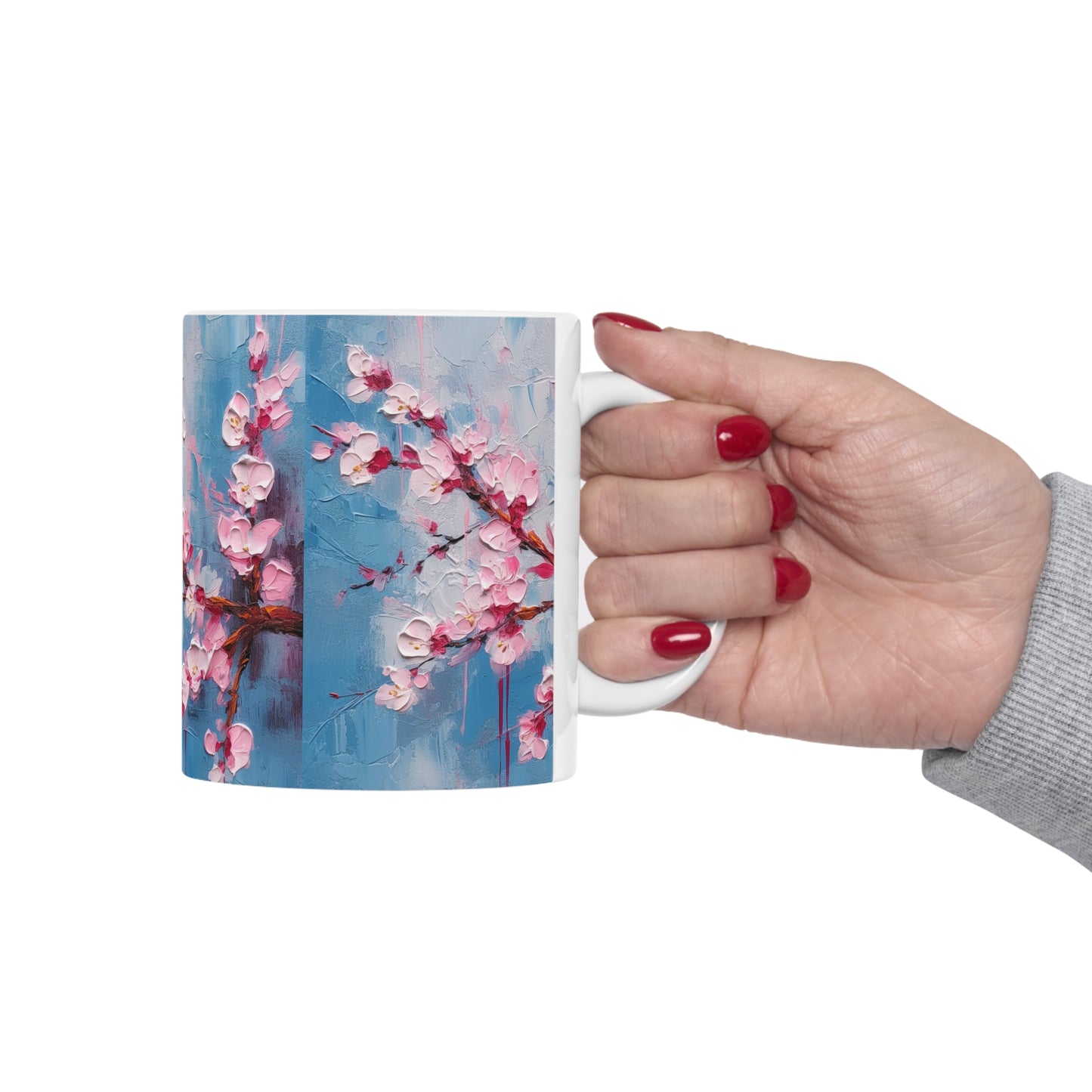Ceramic Mug with Abstract Cherry Blossom Drawing: Embrace the Serenity