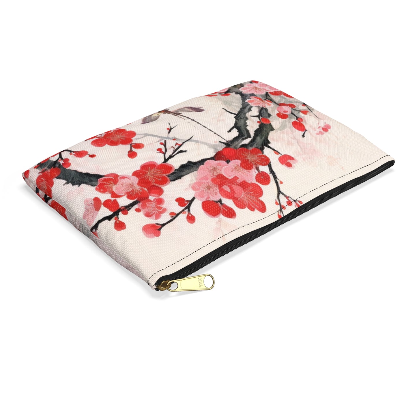 Cherry Blossom Delight: Accessory Pouch Adorned with Intricate Flower Drawings and Artistry