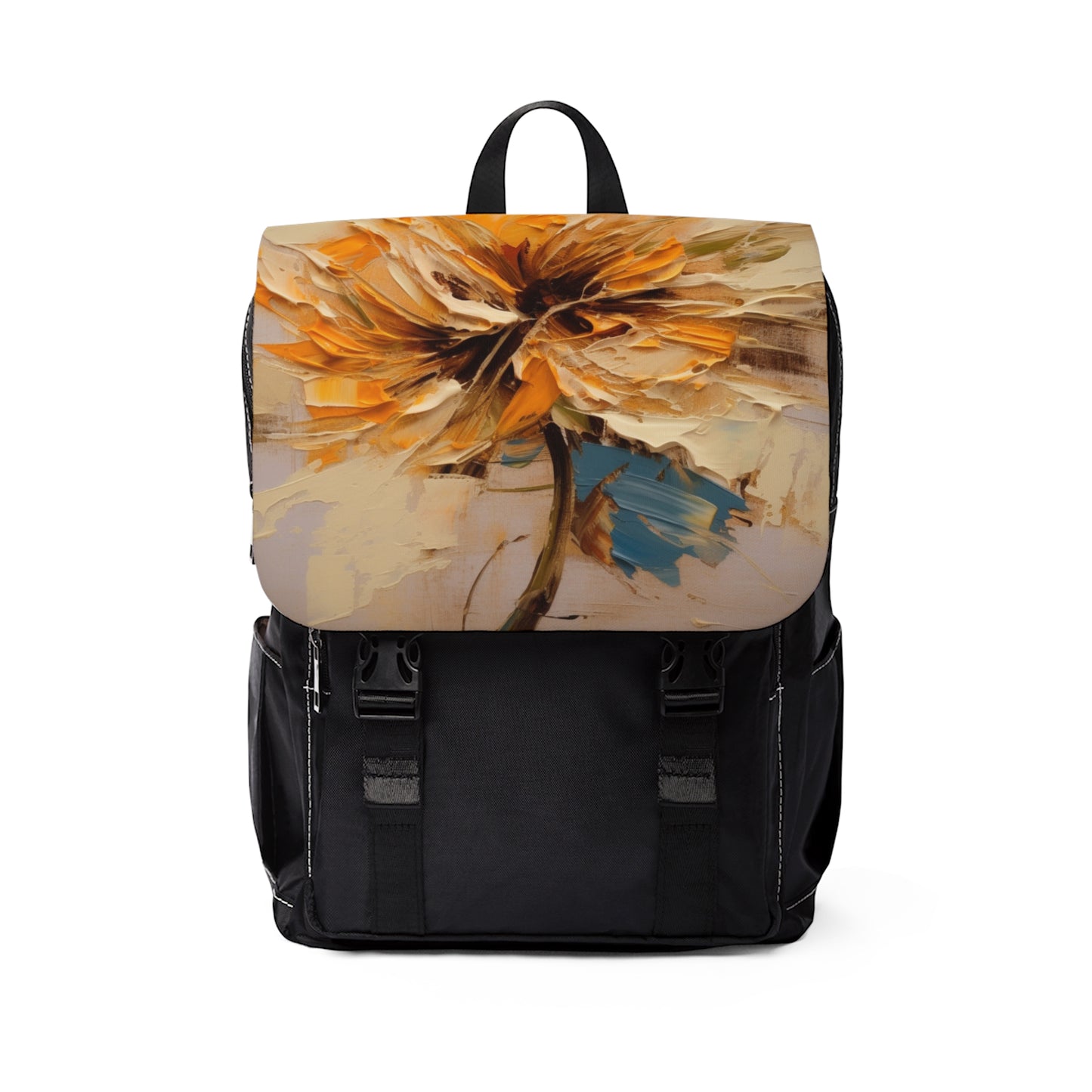 A Brush of Nature's Elegance: Unisex Casual Shoulder Backpack for Artistic Flower Lovers