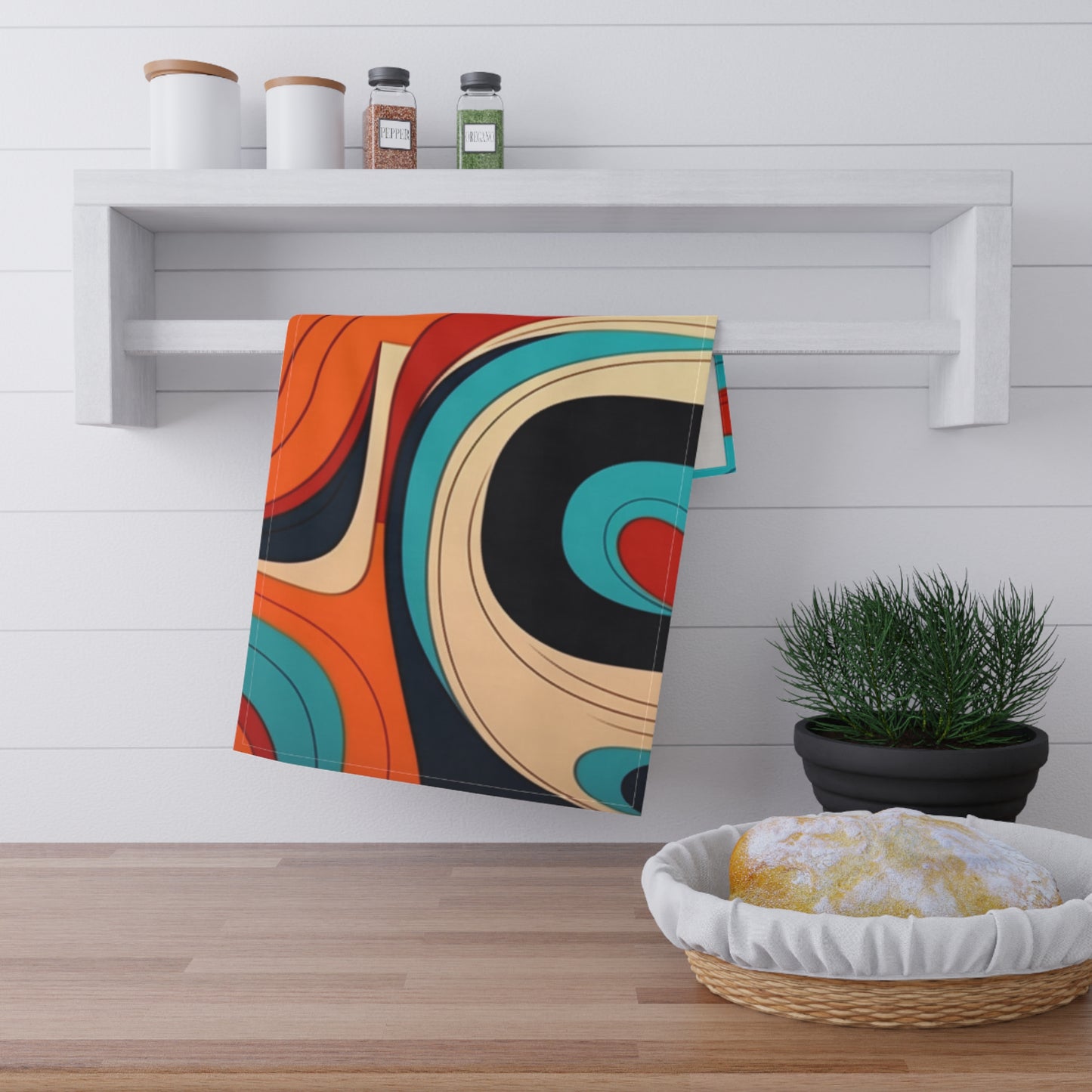 Midcentury Abstractions: Abstract-Inspired Kitchen Towel for Atomic Age Design