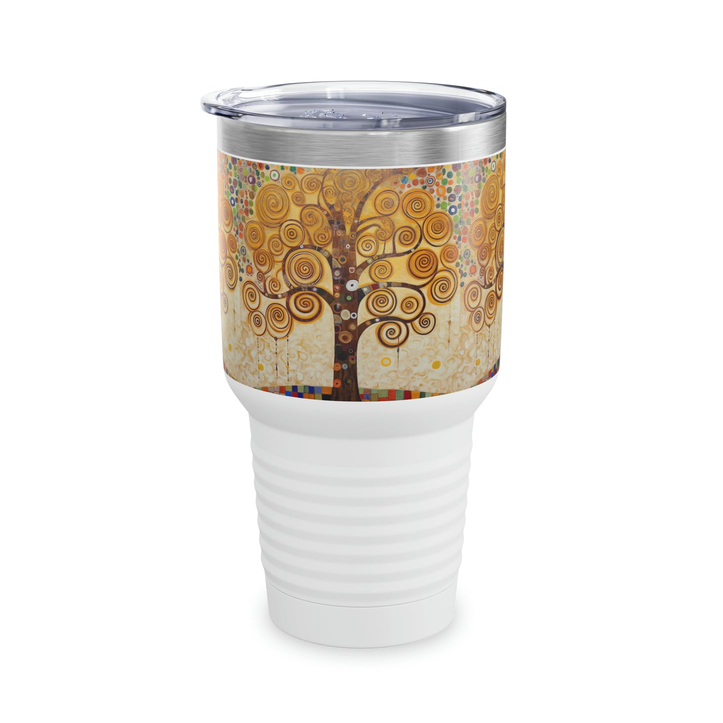Enchanting Artistry: Ringneck Tumbler Reflecting Gustav Klimt's Timeless Tree of Life Masterpiece