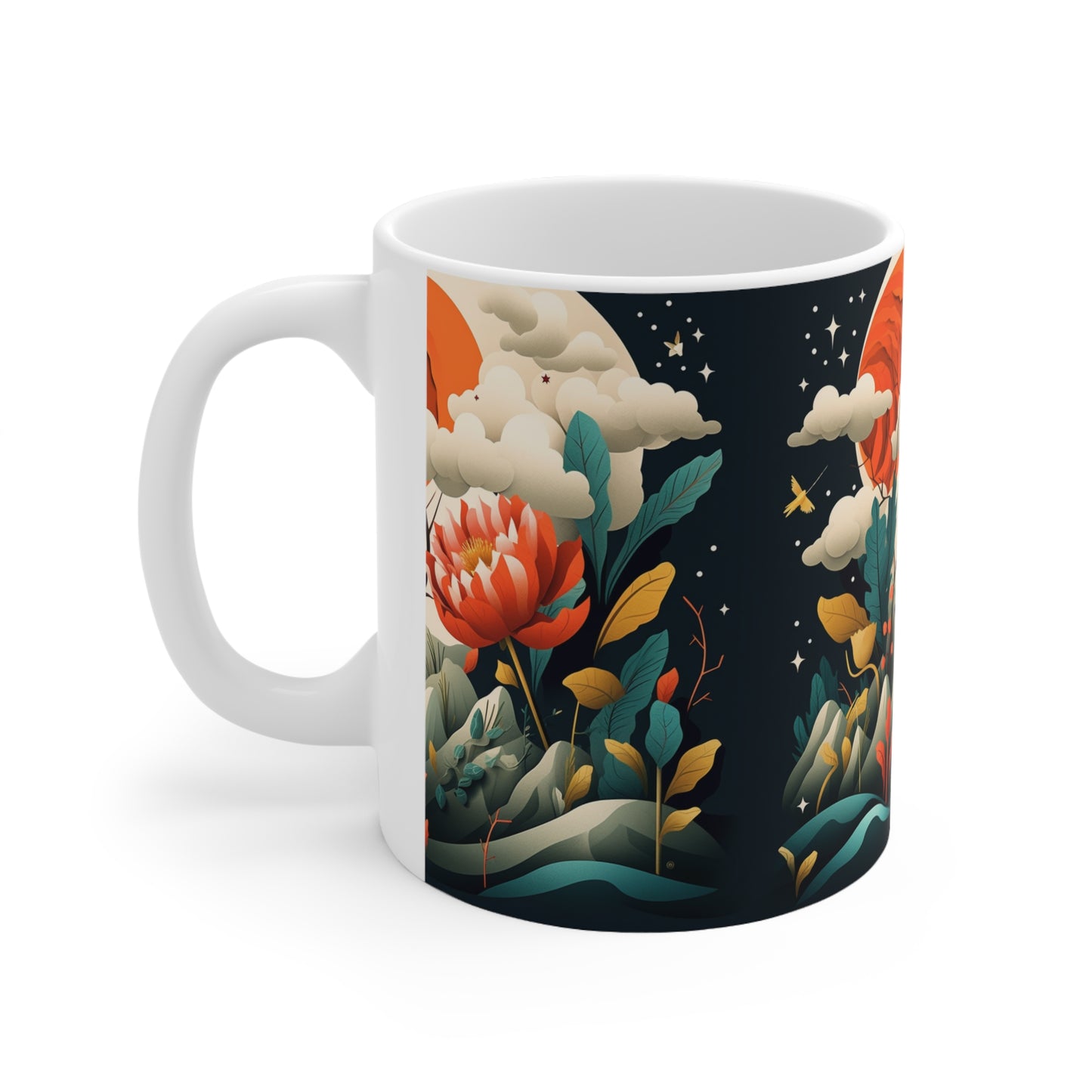 Simplicity Refined: Ceramic Mug with Minimalist Midcentury Modern Design and Abstract Art