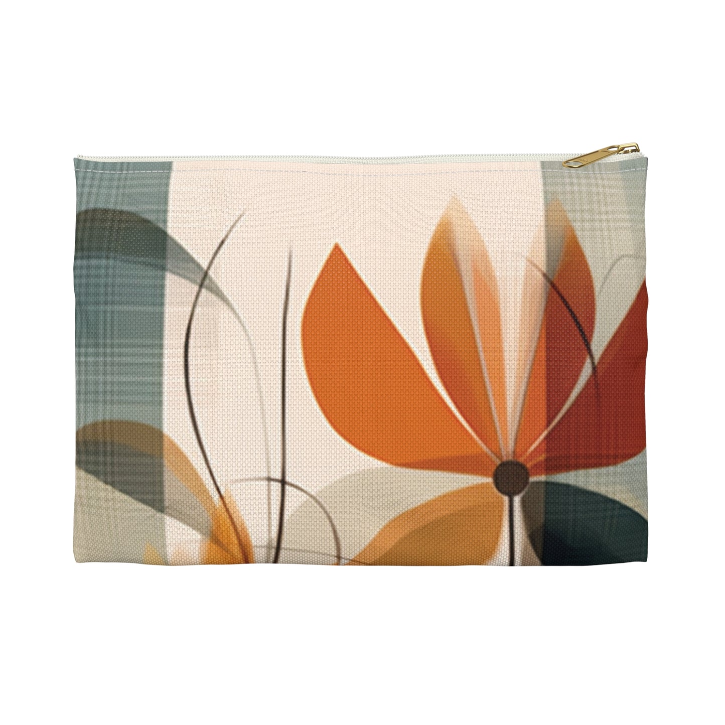 Botanical Chic: Flower Drawings and Minimalist Accessory Pouch Design with Midcentury Flair