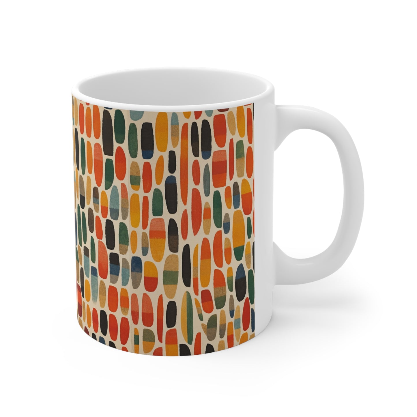 Primary Abstraction Ceramic Mug: A Fusion of Shapes and Colors Across Generations