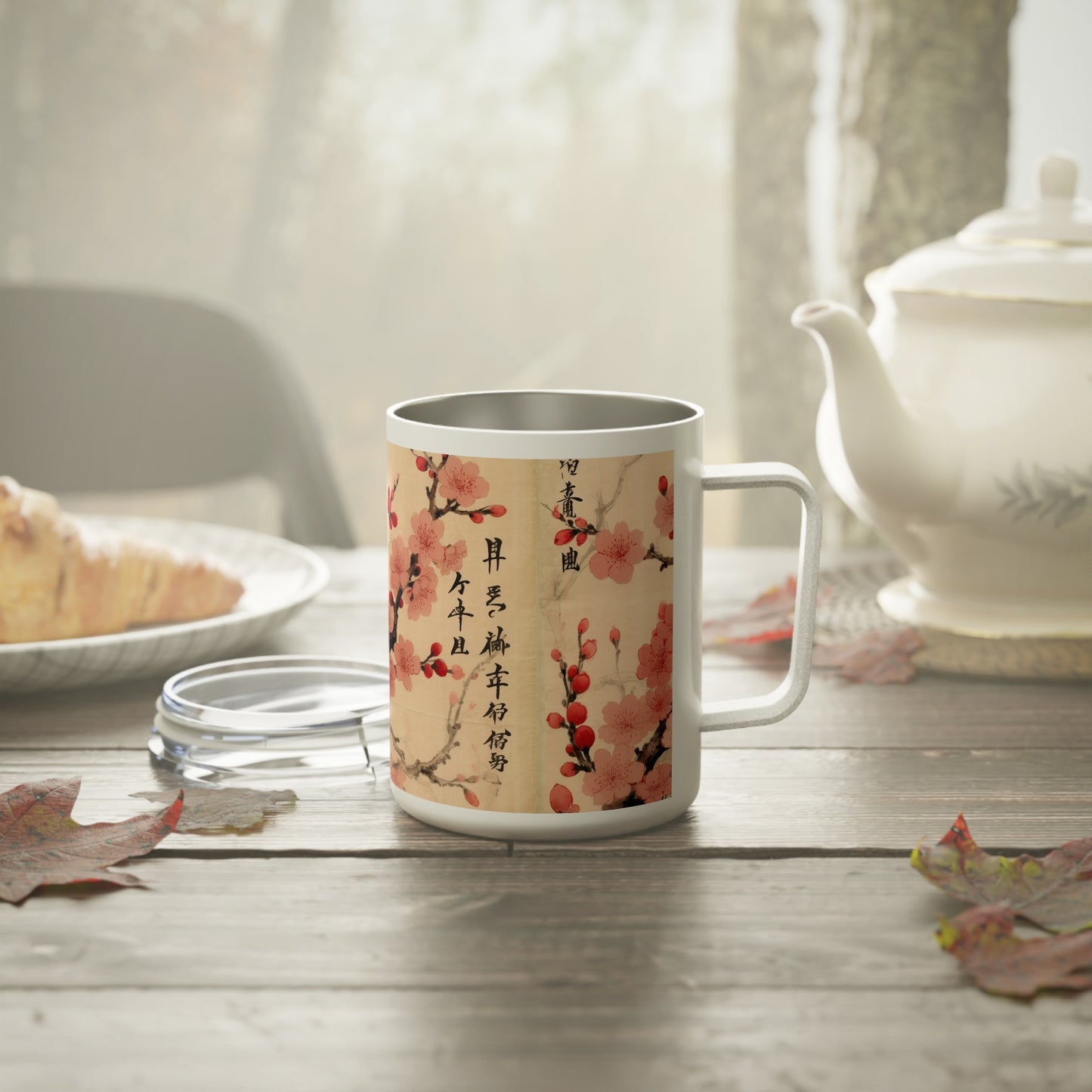 Floral Fusion: Insulated Coffee Mug Merging Cherry Blossom Beauty and Artistic Flower Drawings