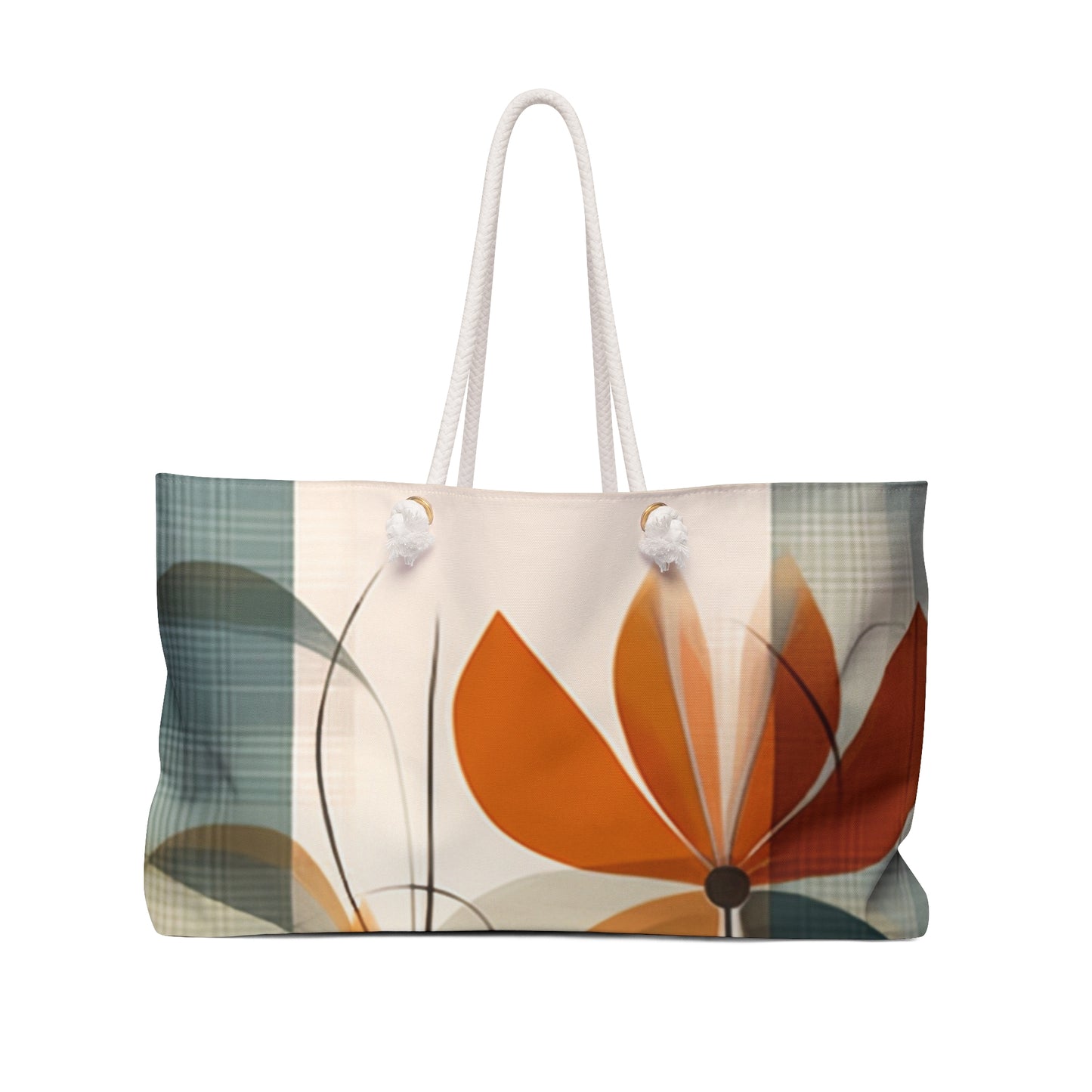 Botanical Chic: Flower Drawings and Minimalist Weekender Bag Design with Midcentury Flair