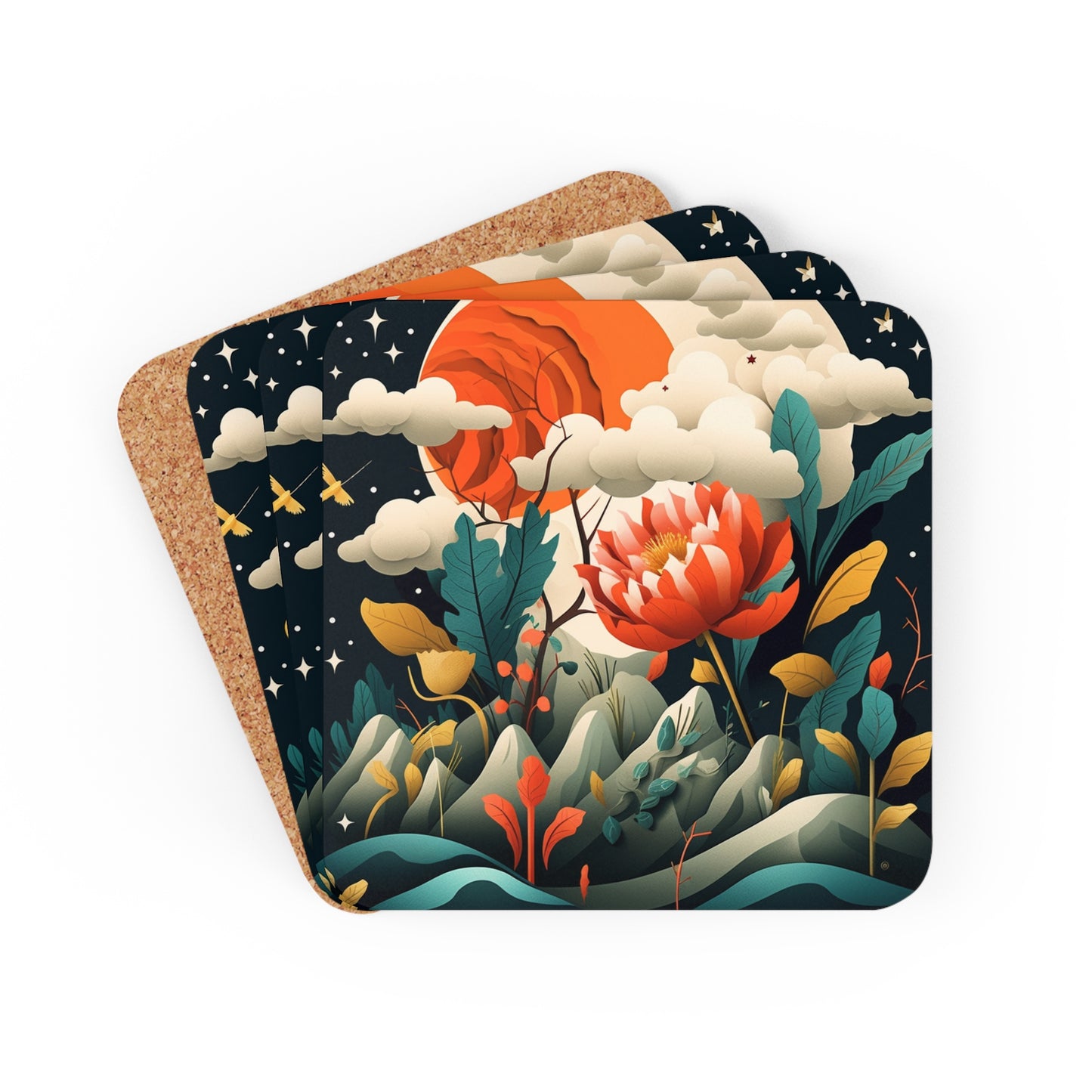 Simplicity Redefined: Minimalist Midcentury Modern Corkwood Coaster Set with Scandinavian Influence