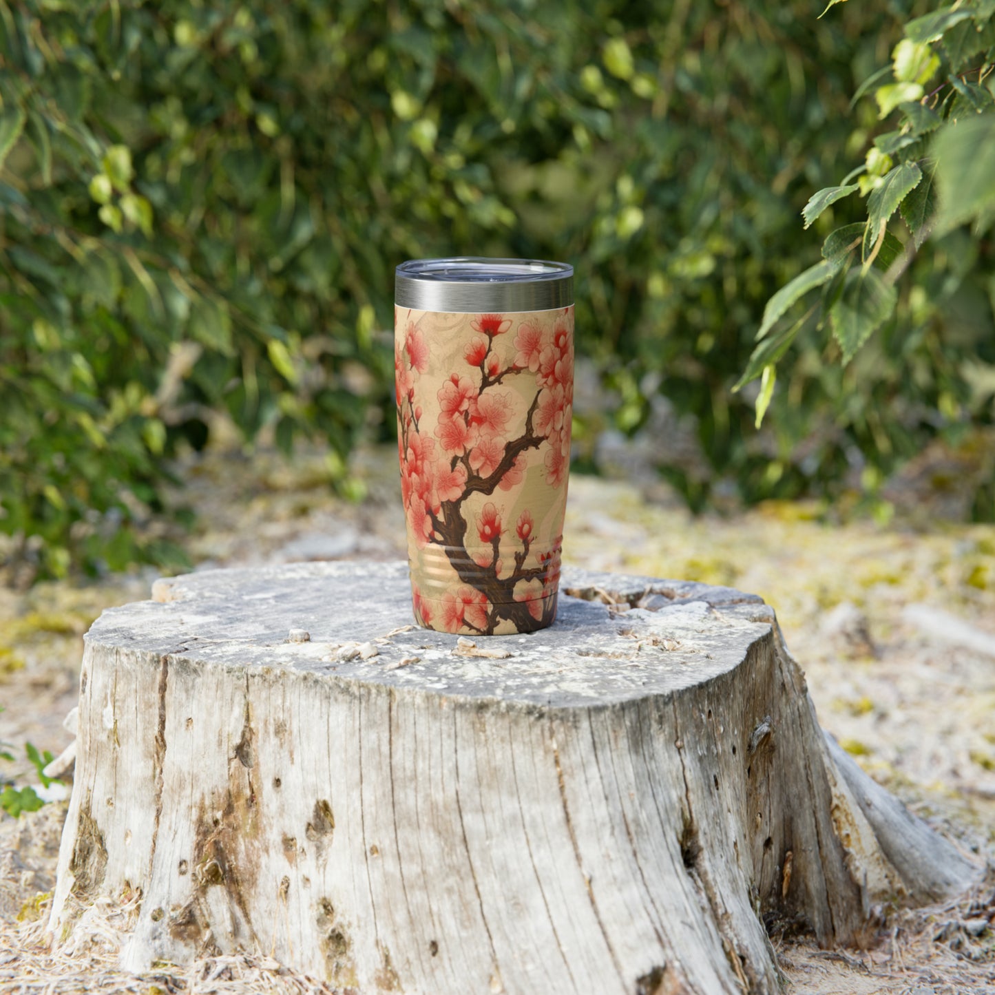 Whimsical Blossom Dreams: Ringneck Tumbler with Delightful Flower Drawings and Cherry Blossoms