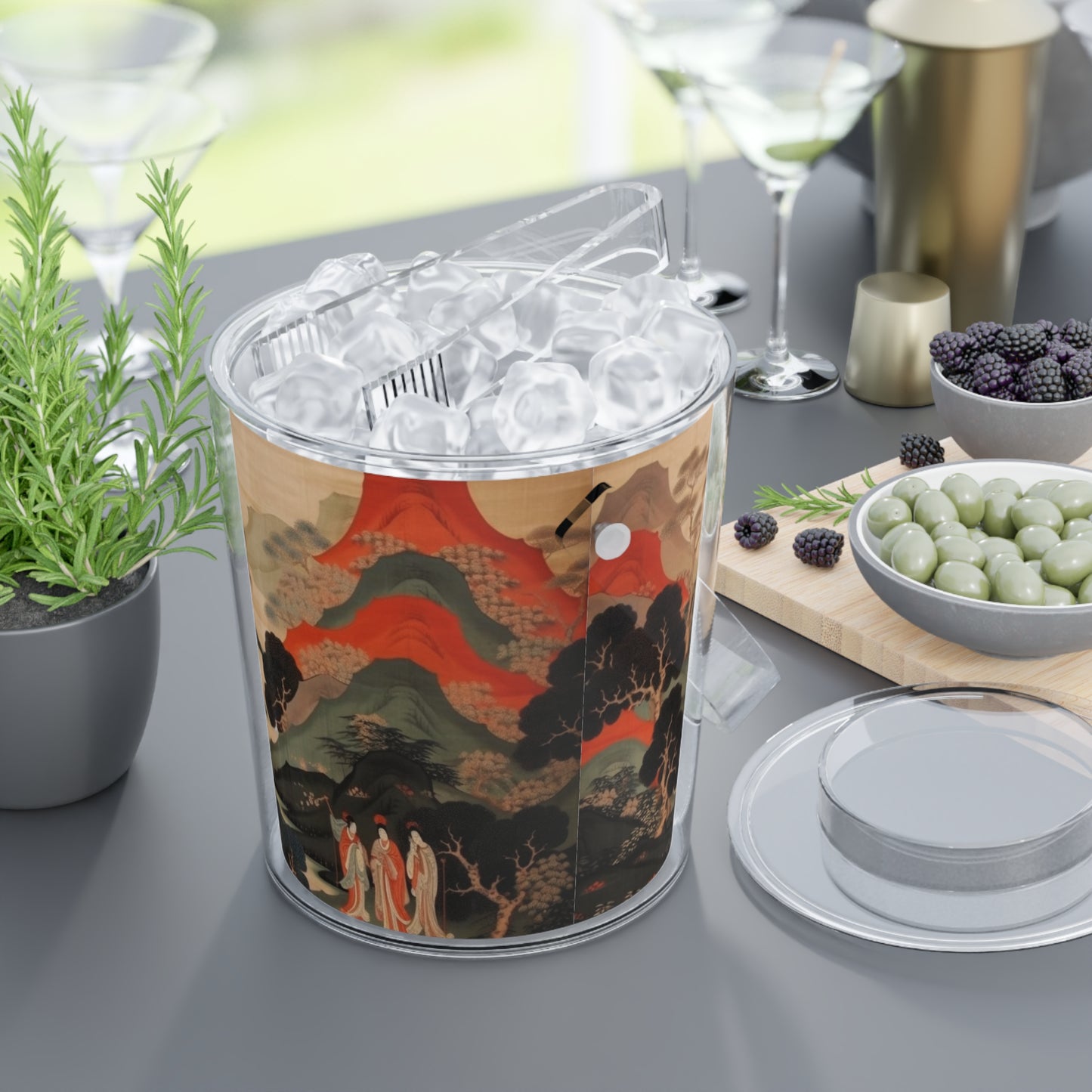 Custom Japanese Tapestry on a Ice Bucket with Tongs- Elevate Your Drink Experience with Unique Artistic Expression