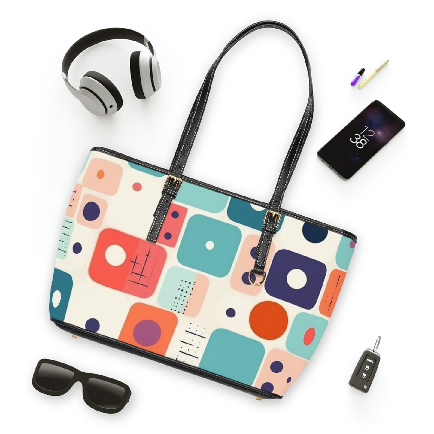 Retro Chic: Atomic Age-Inspired PU Leather Shoulder Bag with Midcentury Modern Design and 1960s Fashion