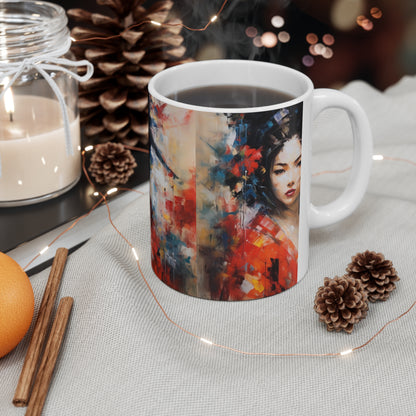 Embrace the Beauty: Geisha Painting Ceramic Mug for Abstract Art Lovers