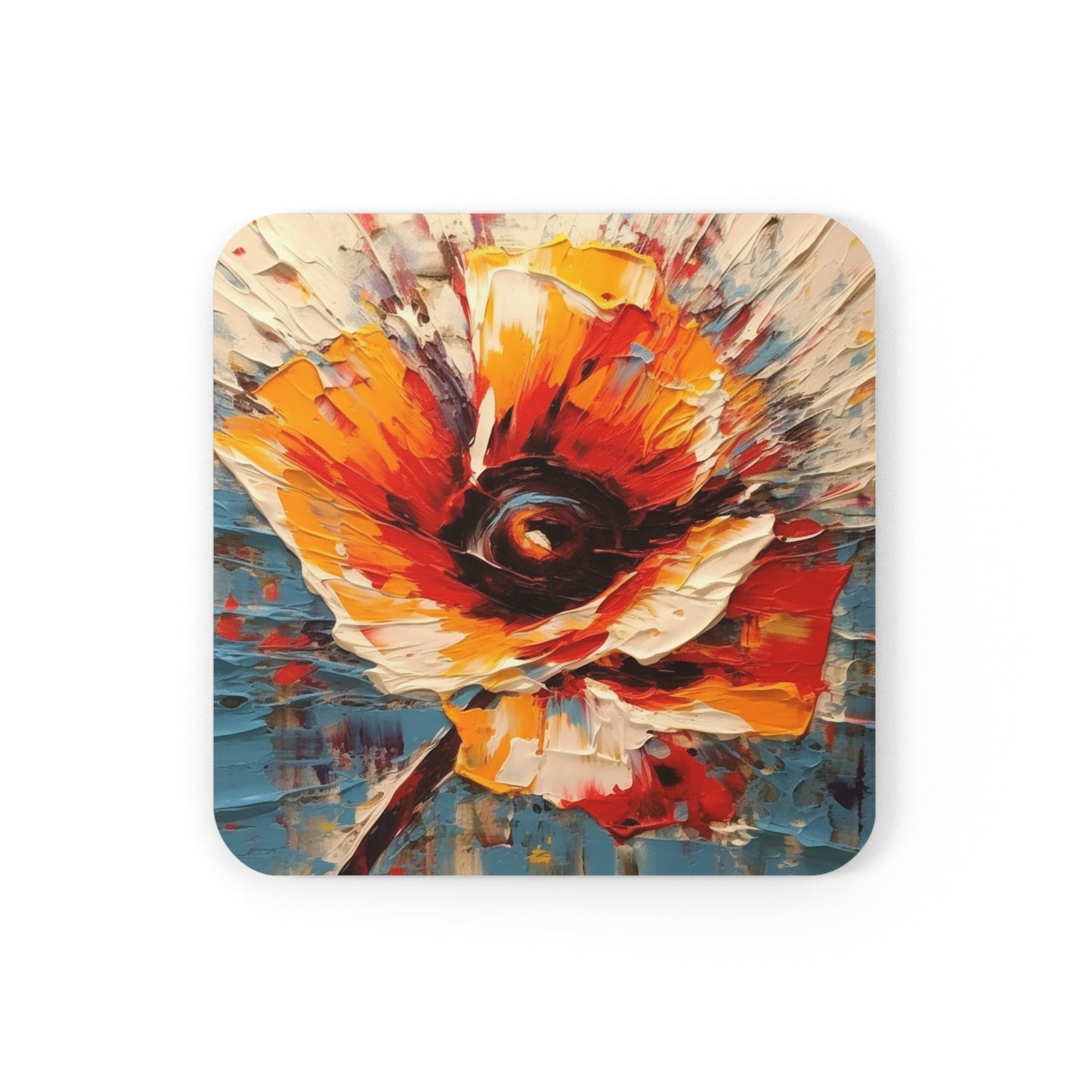 Artistic Awakening: Corkwood Coaster Set Infused with Poppy-Inspired Abstract Art
