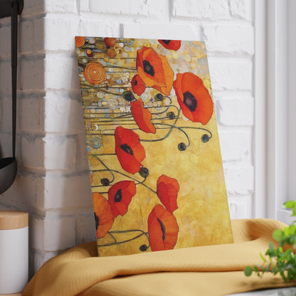Glass Cutting Board Adorned with Gustav Klimt's Poppies