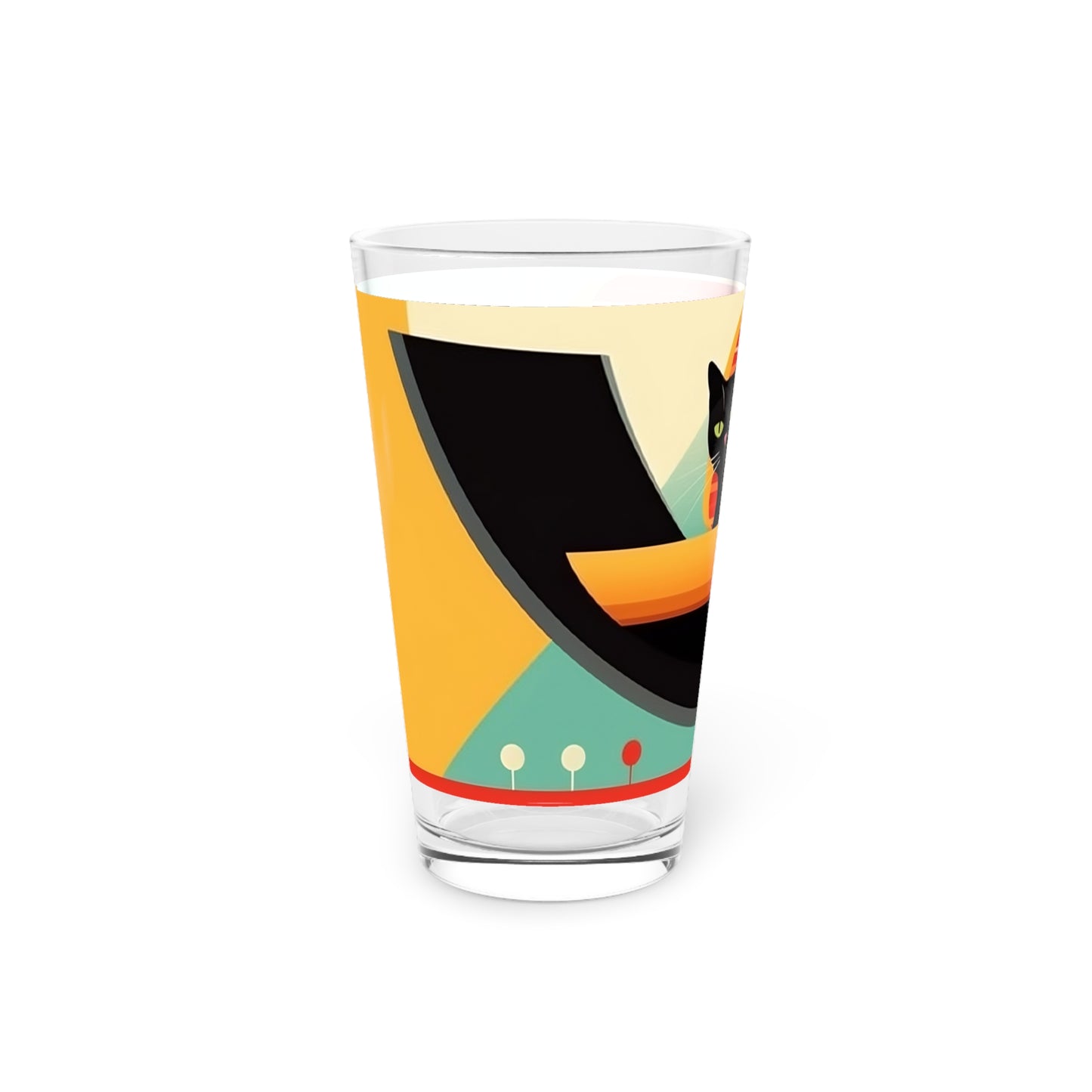 Atomic Feline Fusion: Midcentury Modern Pint Glass with Abstract Cat Art