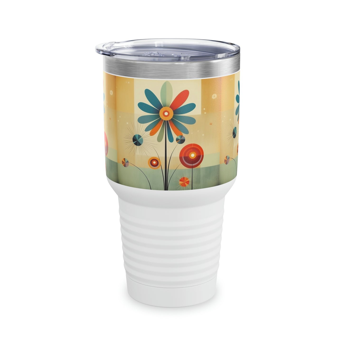 Chic Floral Accents: Midcentury Modern Ringneck Tumbler with Stylish Flower Drawings