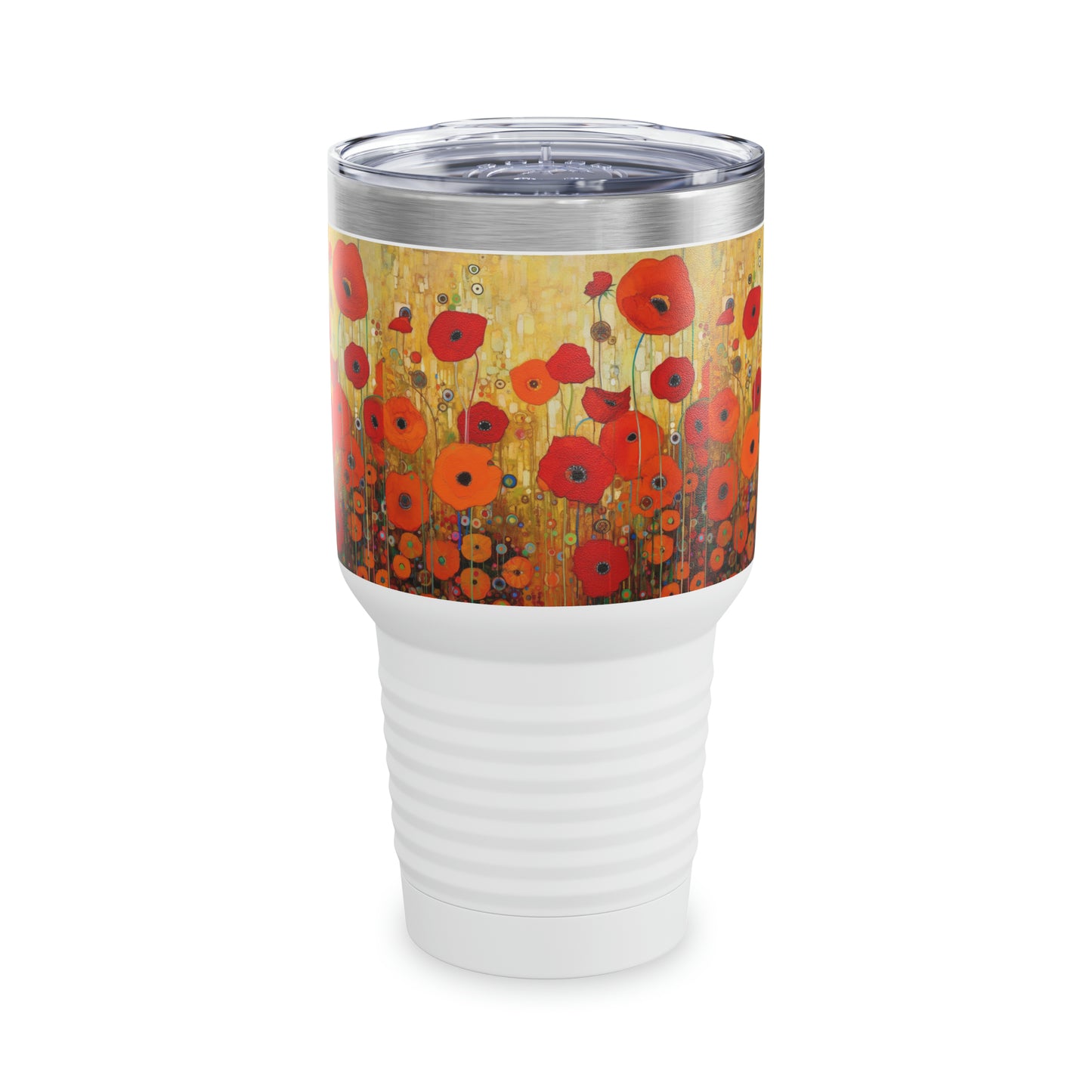 Floral Opulence: Ringneck Tumbler Showcasing the Enchanting Poppies Inspired by Gustav Klimt