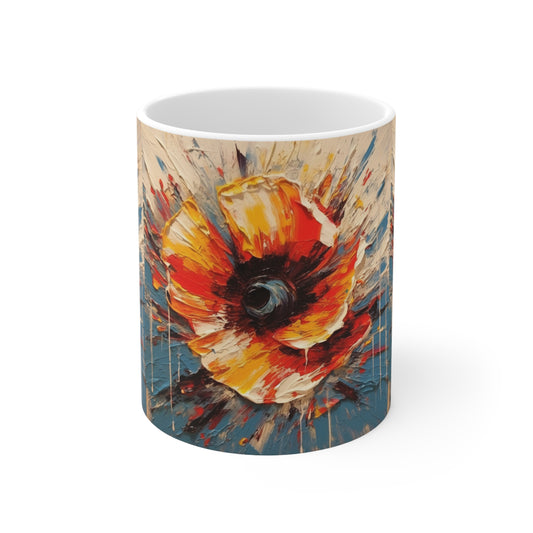 Poppy Symphony: Ceramic Mug with Abstract Floral Artwork