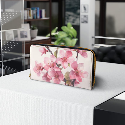 Artistic Flourish: Floral Watercolor Cherry Blossom Zipper Wallet