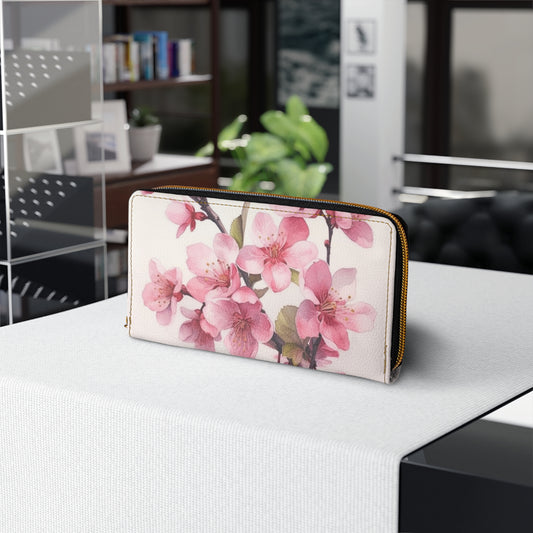 Artistic Flourish: Floral Watercolor Cherry Blossom Zipper Wallet