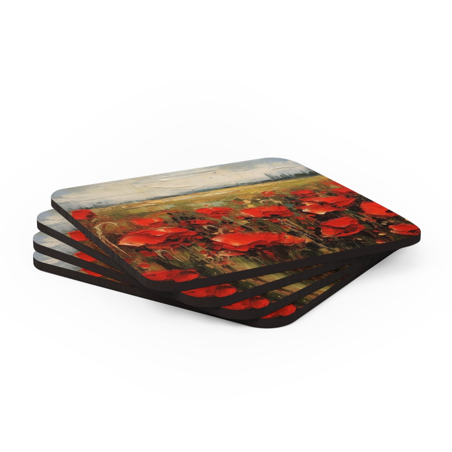 Abstract Poppy Fields: Corkwood Coaster Set for Artistic Inspiration