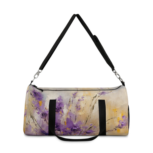Expressive Lavender Drawing on Duffel Bag: A Symphony of Colors and Petals