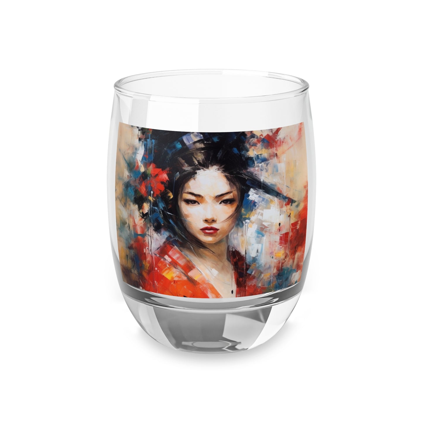 Abstract Geisha Art Whiskey Glass: Captivating Brushstrokes in a Japanese Aesthetic