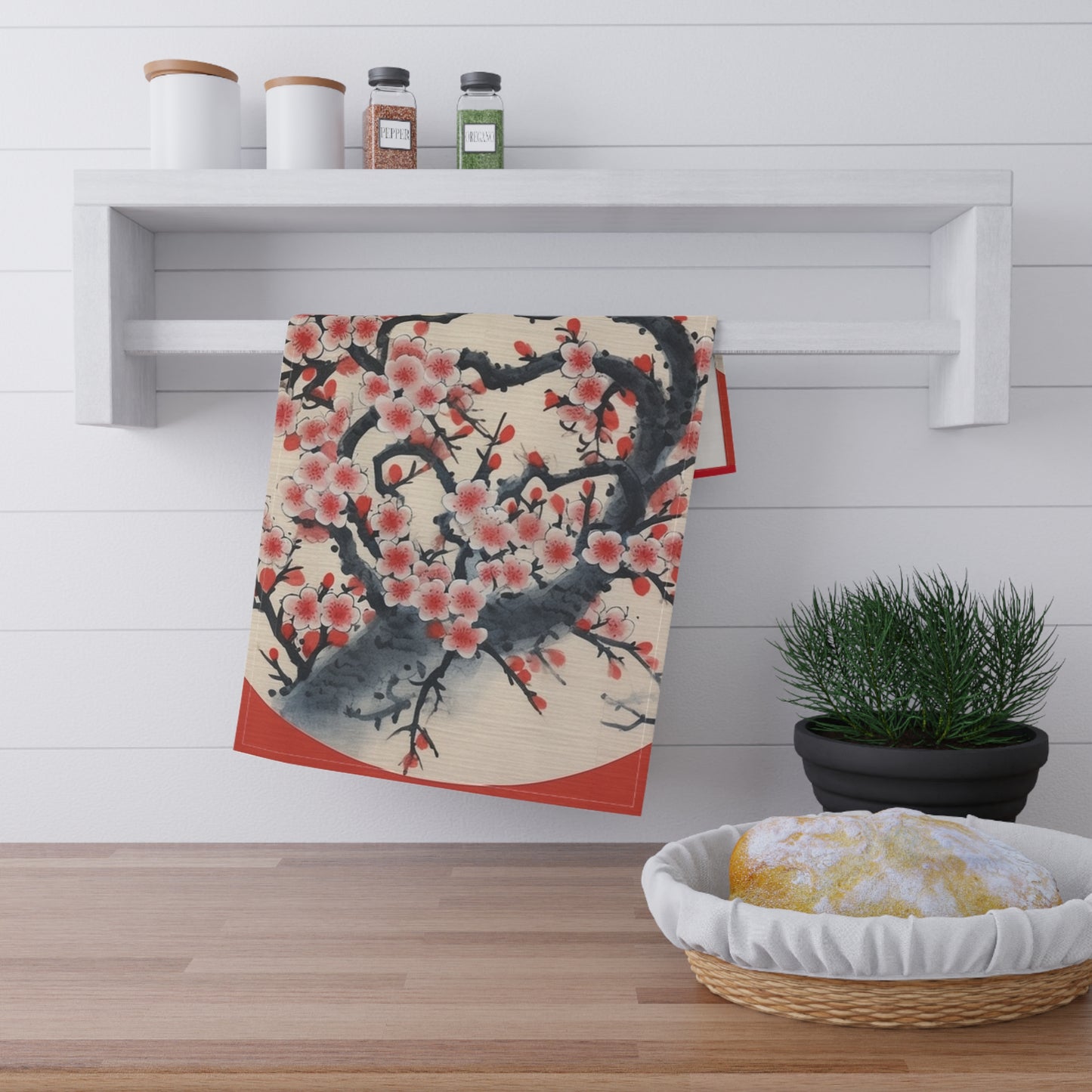 Enchanting Petal Symphony: Kitchen Towel Celebrating Cherry Blossom Tree Drawings