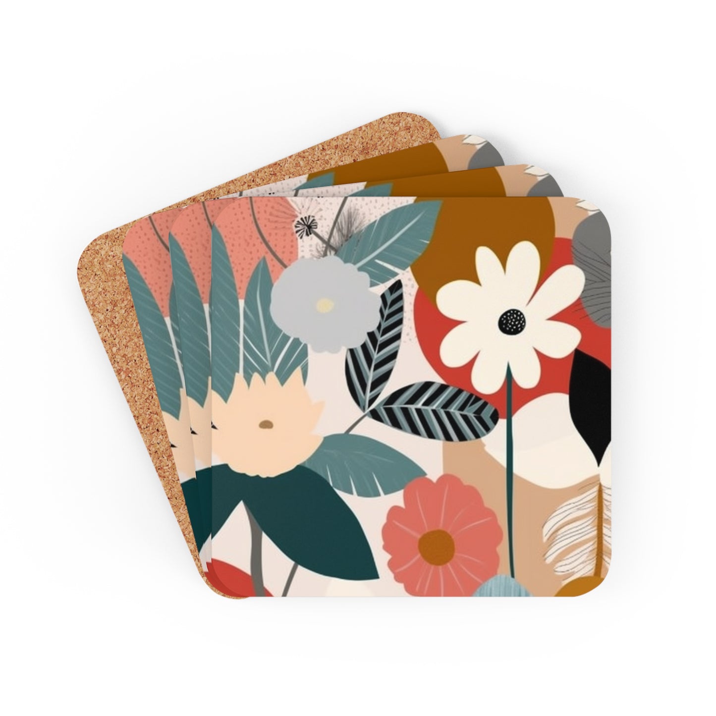 Fashionably Retro: Midcentury Modern Corkwood Coaster Set with a Dash of 1960s Style
