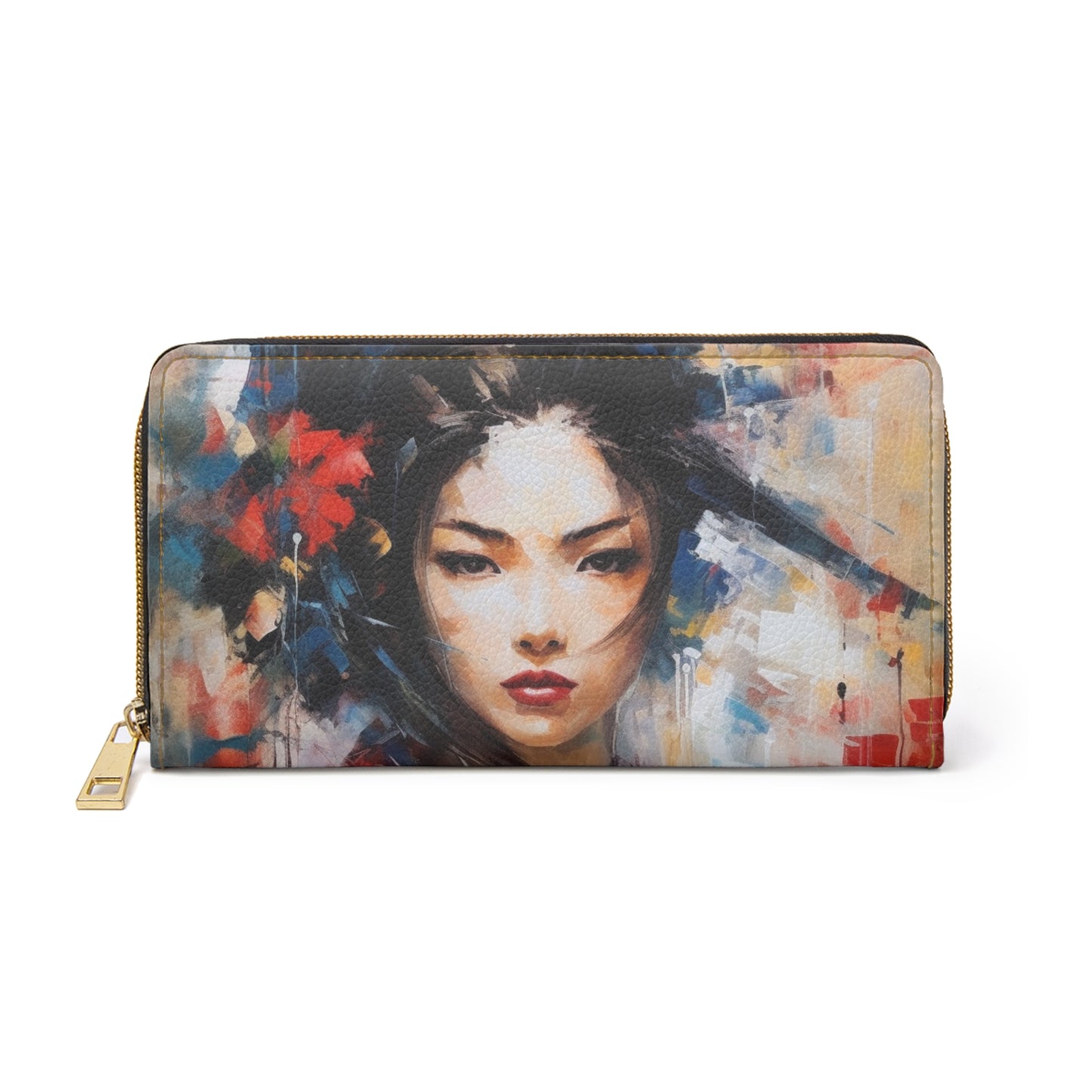 Abstract Geisha Art Zipper Wallet: Captivating Brushstrokes in a Japanese Aesthetic