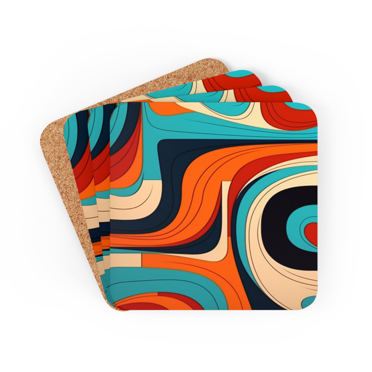 Midcentury Abstractions: Abstract-Inspired Corkwood Coaster Set for Atomic Age Design