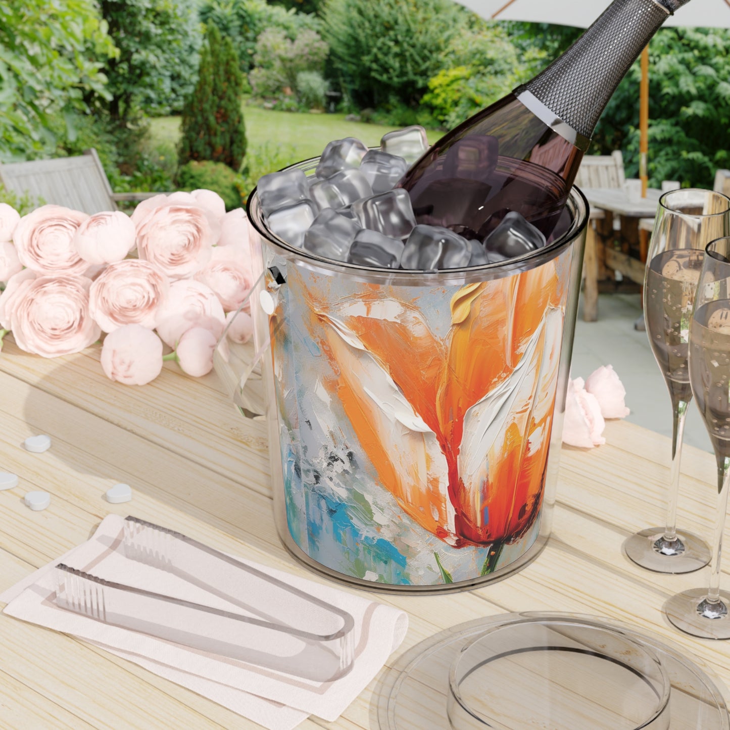 Ice Bucket with Tongs with Vibrant Orange Tulip: Embrace the Beauty of Nature