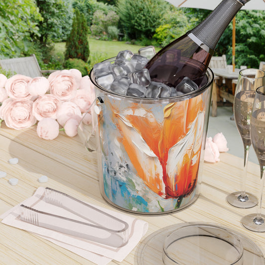Ice Bucket with Tongs with Vibrant Orange Tulip: Embrace the Beauty of Nature