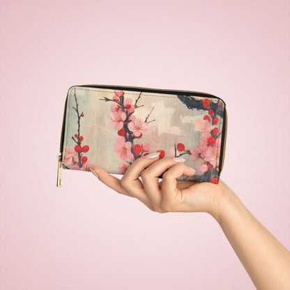 Cherry Blossom Bliss: Zipper Wallet Embracing the Beauty of Floral Art and Drawings