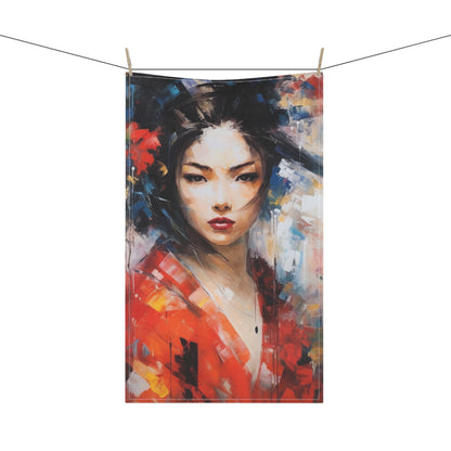 Abstract Geisha Art Kitchen Towel: Captivating Brushstrokes in a Japanese Aesthetic
