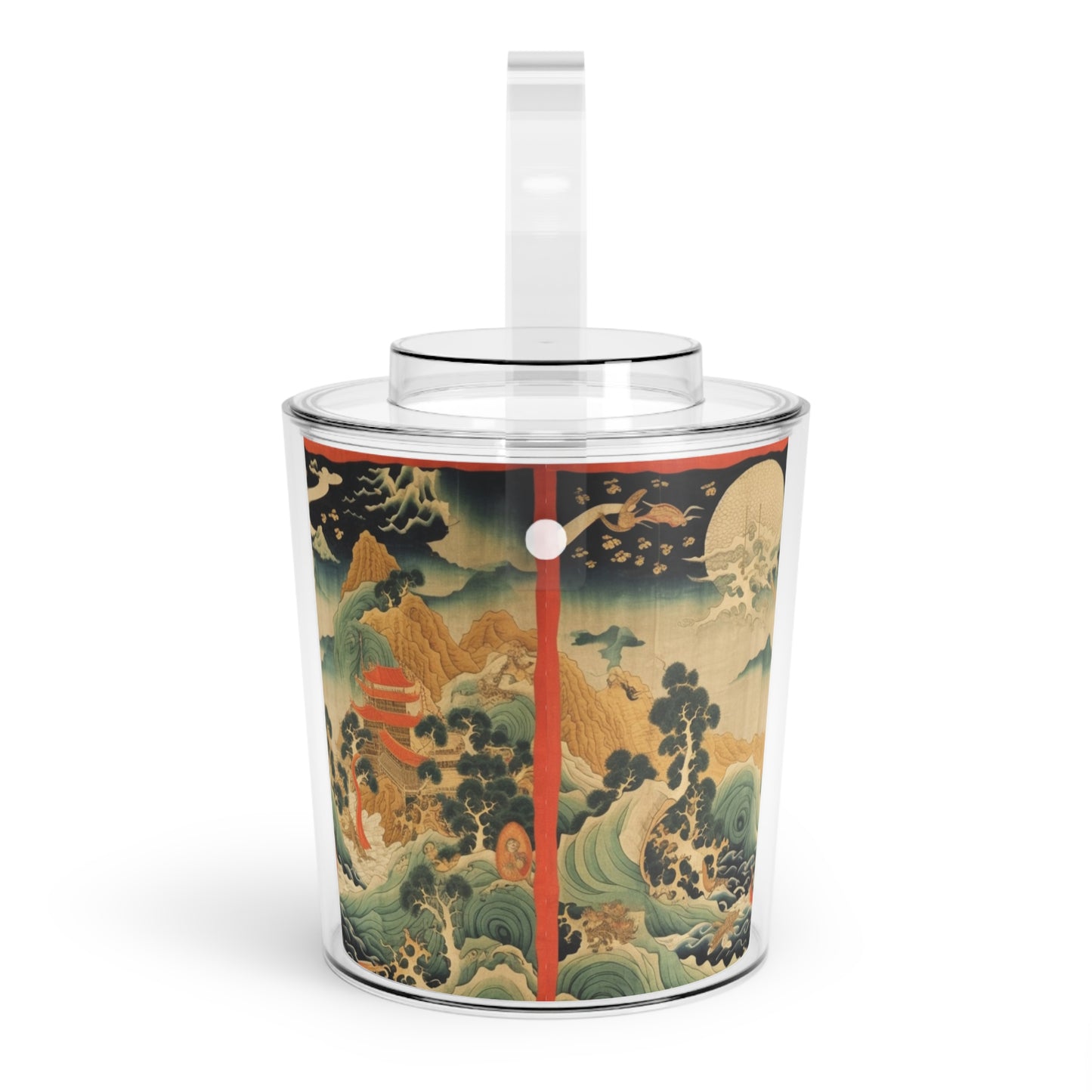 Harmony of the Elements: Japanese Tapestry-Inspired Ice Bucket with Tongs