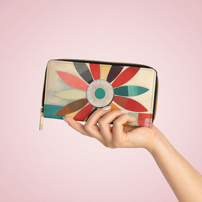 Atomic Age Design Midcentury Modern Flower Drawings Zipper Wallet