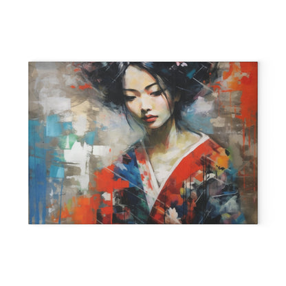 Glass Cutting Board with Geisha Art: Japanese Artistic Flair