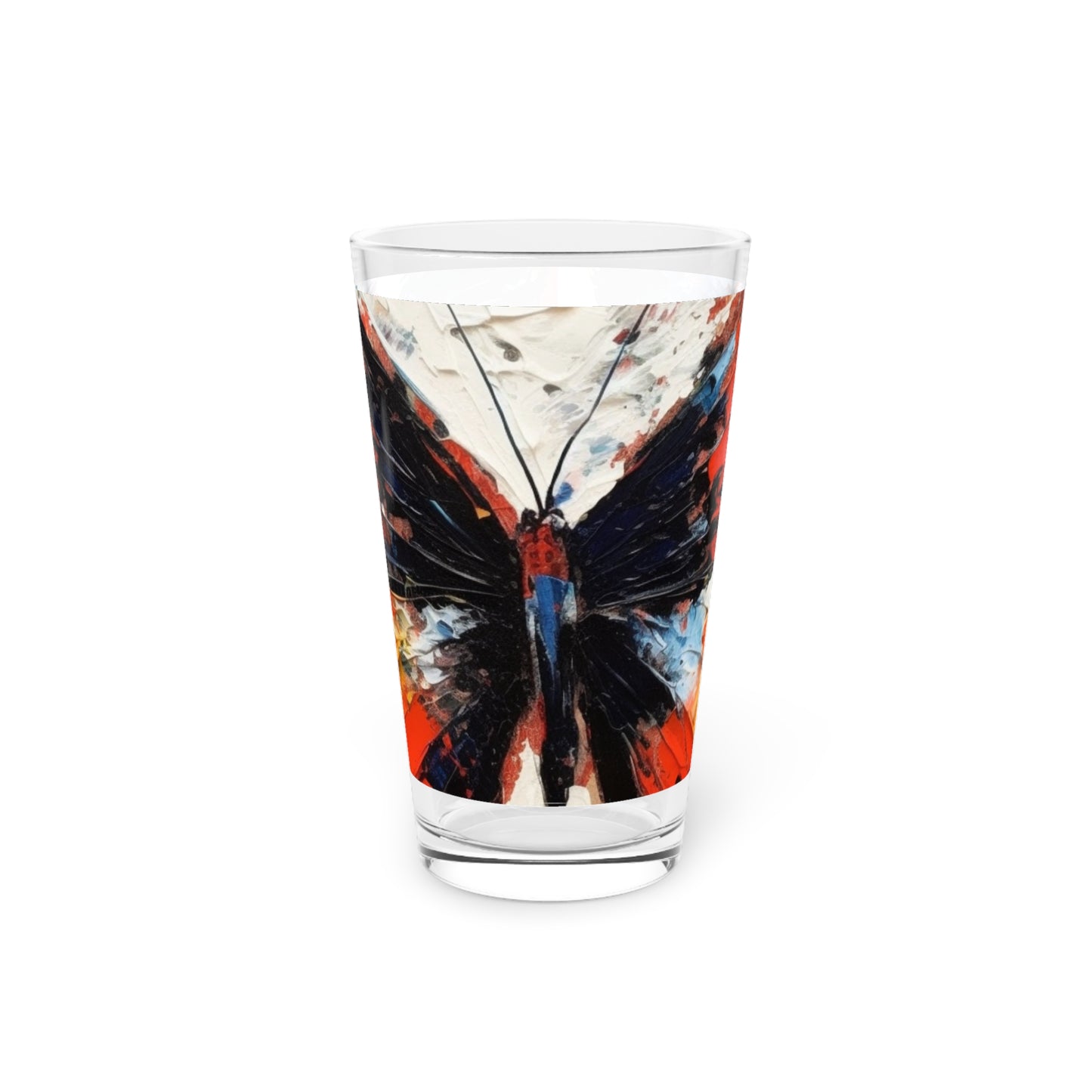 Pint Glass with Bauhaus-Inspired Butterfly Drawing: A Harmonious Blend of Art and Functionality
