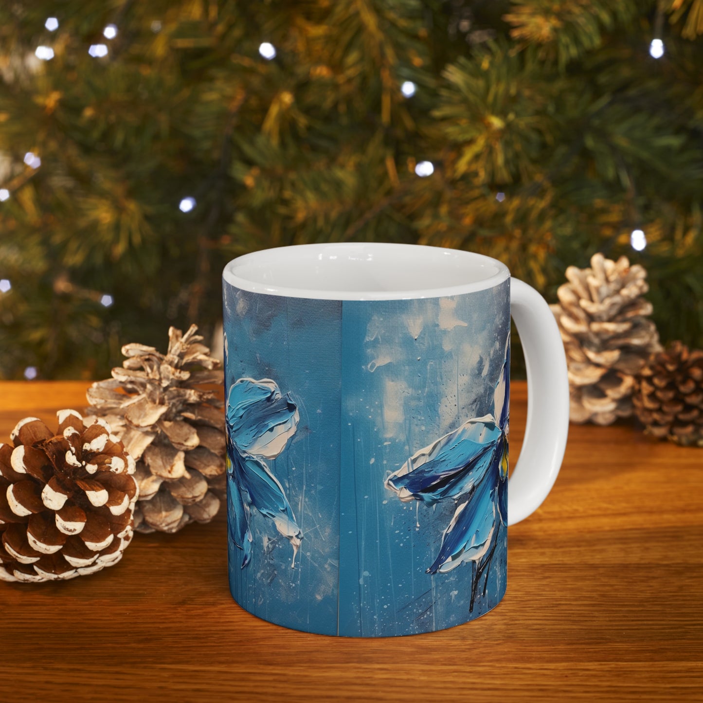 Elevate Your Sips with Blue Orchid Abstract Paintings Ceramic Mug