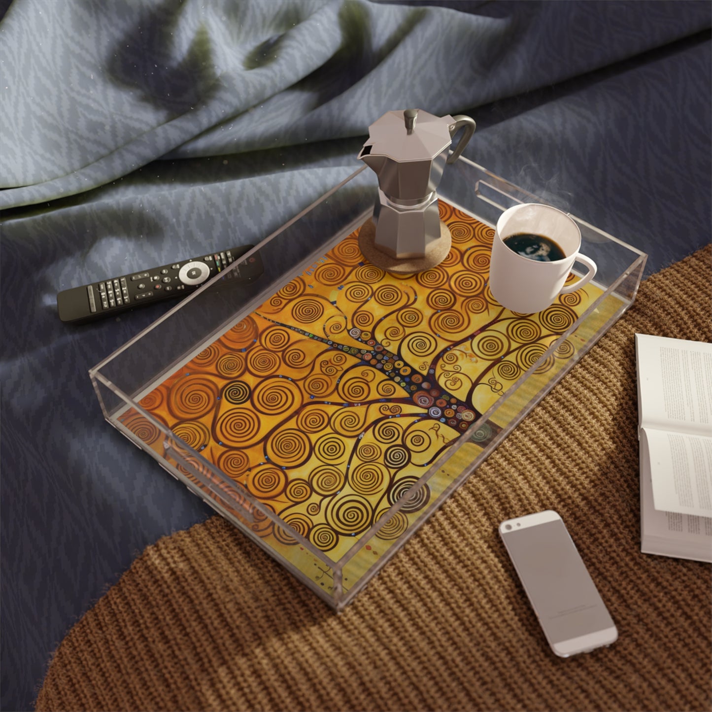Symbolic Harmony: Gustav Klimt Tree of Life Acrylic Serving Tray, Embrace Artistic Elegance
